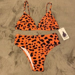 Medium Orange Leopard High Waisted Bikini